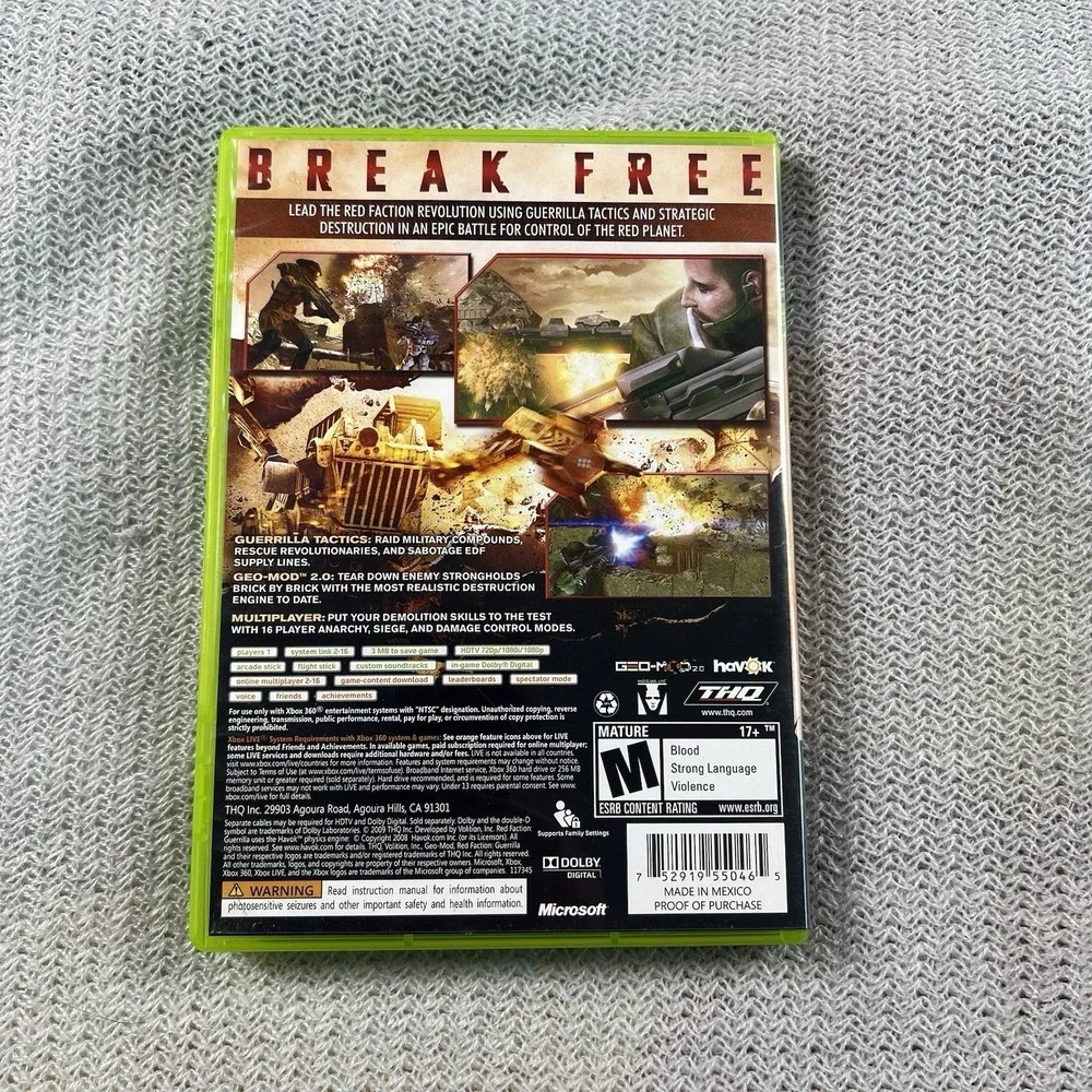 Red‎ Faction Guerrilla (Xbox 360) Complete W/ Manual CIB Great Condition Sci-Fi